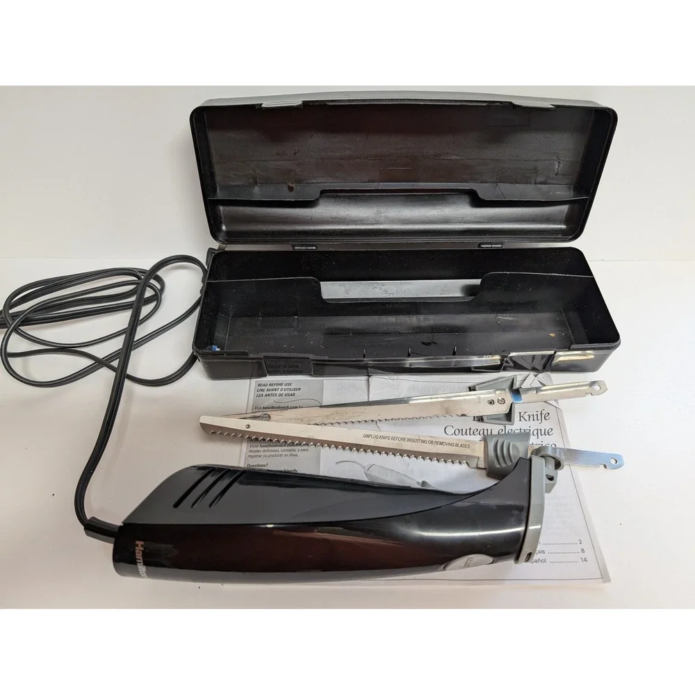 Hamilton Beach Electric Knife Set Serrated Blades Case Kitchen Carving Tool